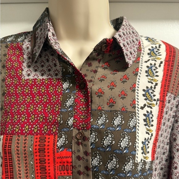 Bucketlist Boho Bandana Print Top Red Gray Brown Shirt Small - Picture 6 of 16